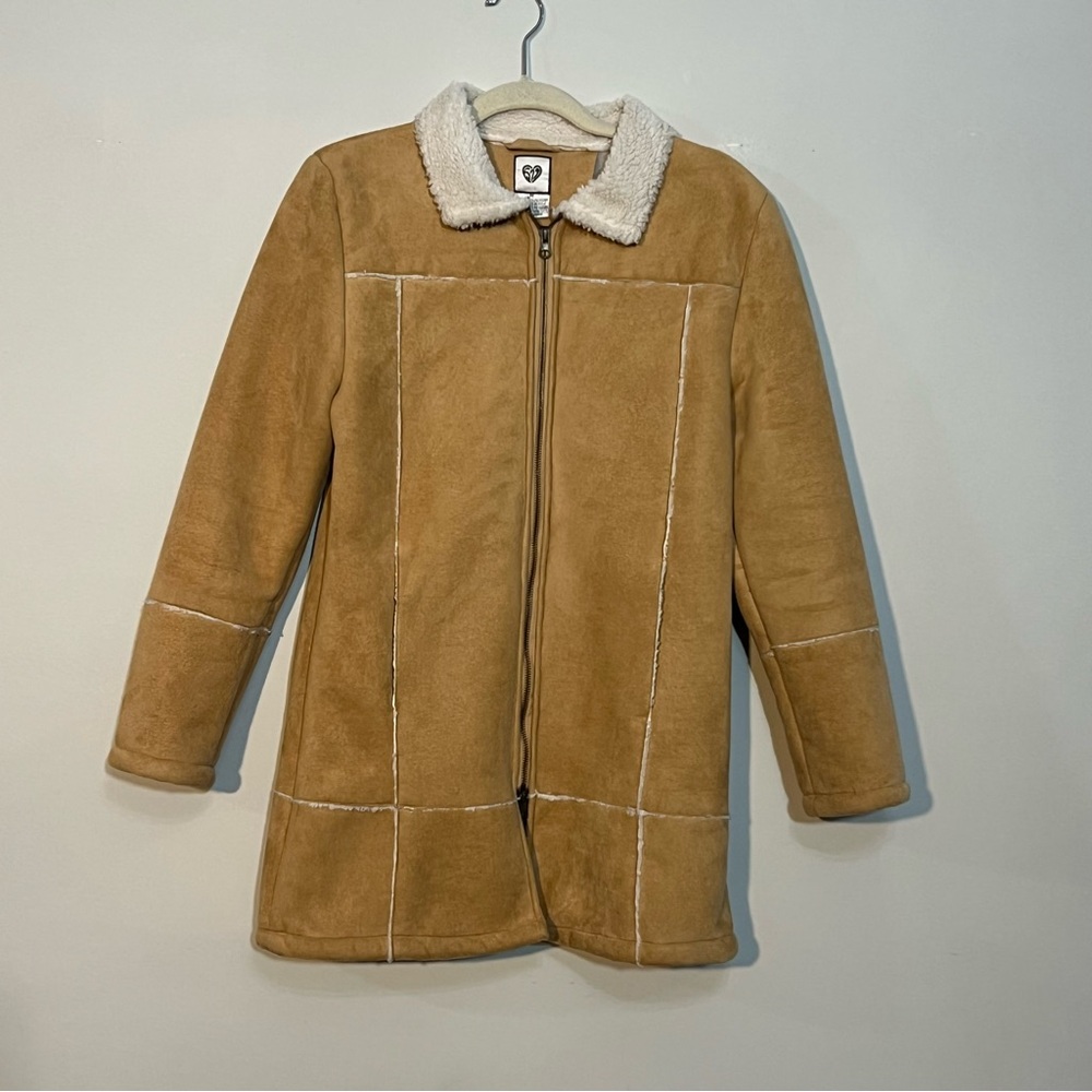 Vintage Y2K  long Faux Suede Sherpa Lined Zip Coat – Size M 579 brand - Picture 2 of 11
